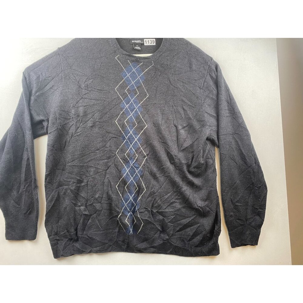 System Mens Collection Argyle Sweater XXL Acrylic Wool Blend Black Blue